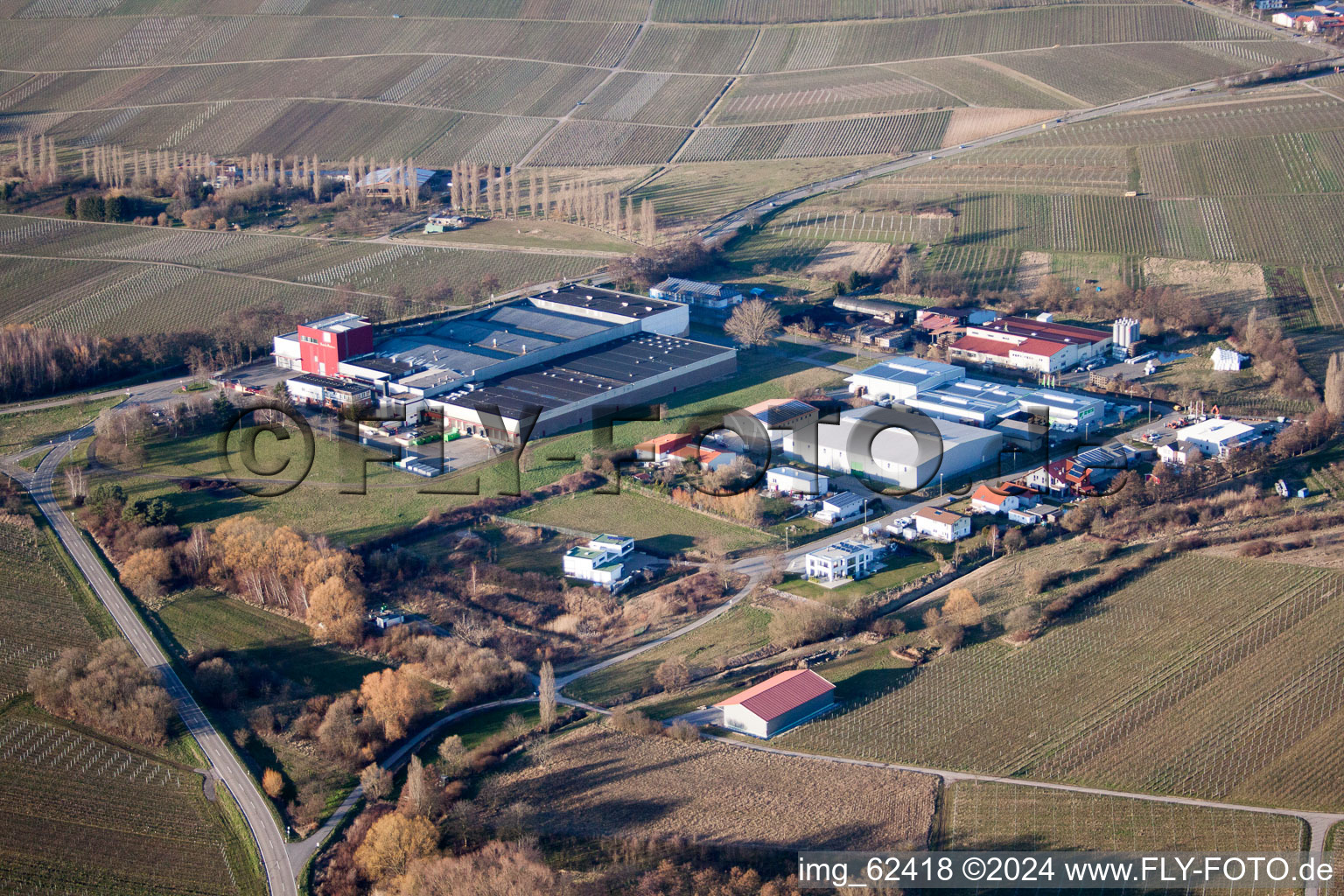 Aerial view of Grossweinerei Kleine Kalmit in Ilbesheim bei Landau in der Pfalz in the state Rhineland-Palatinate, Germany