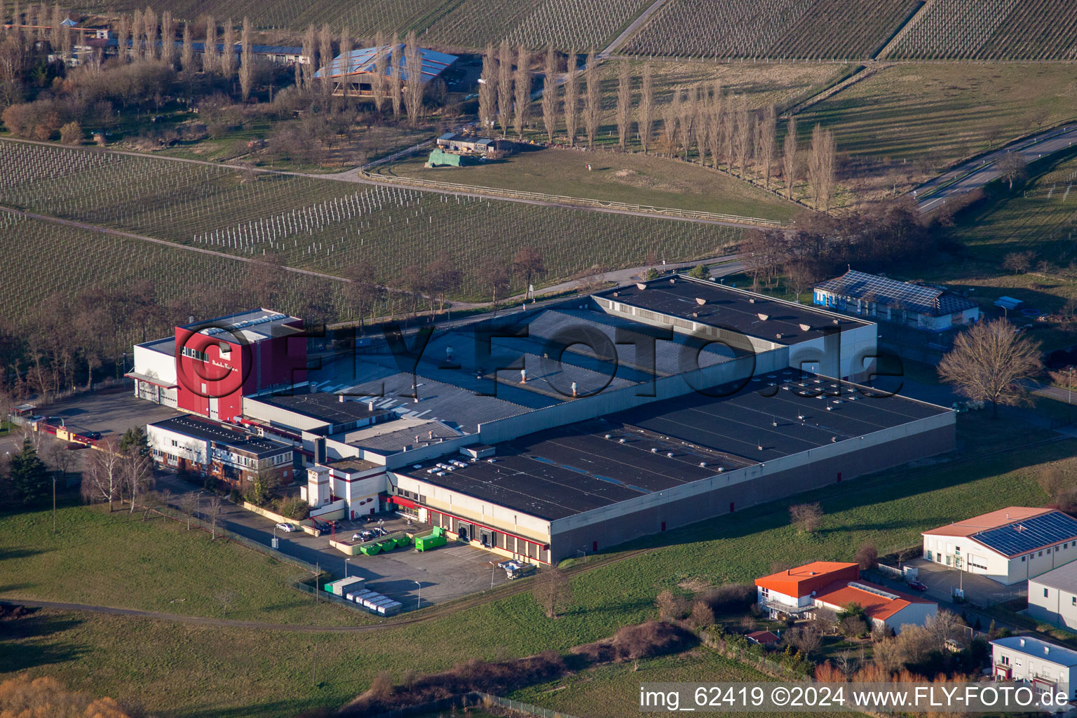 Aerial photograpy of Grossweinerei Kleine Kalmit in Ilbesheim bei Landau in der Pfalz in the state Rhineland-Palatinate, Germany