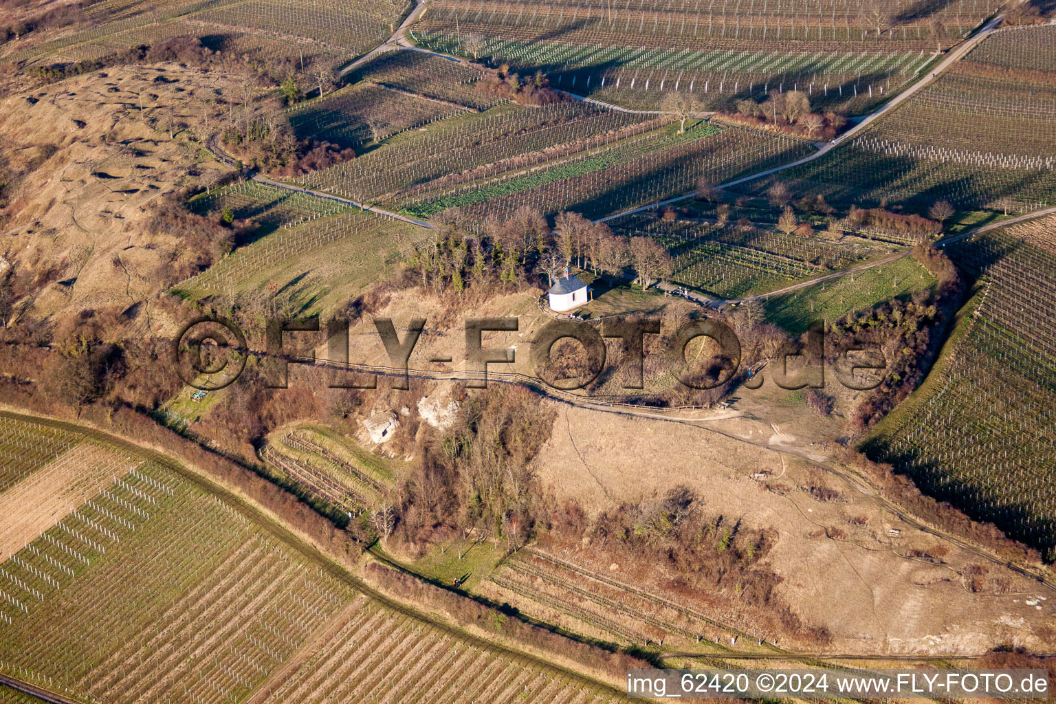 Aerial view of Little Kalmit in Ilbesheim bei Landau in der Pfalz in the state Rhineland-Palatinate, Germany