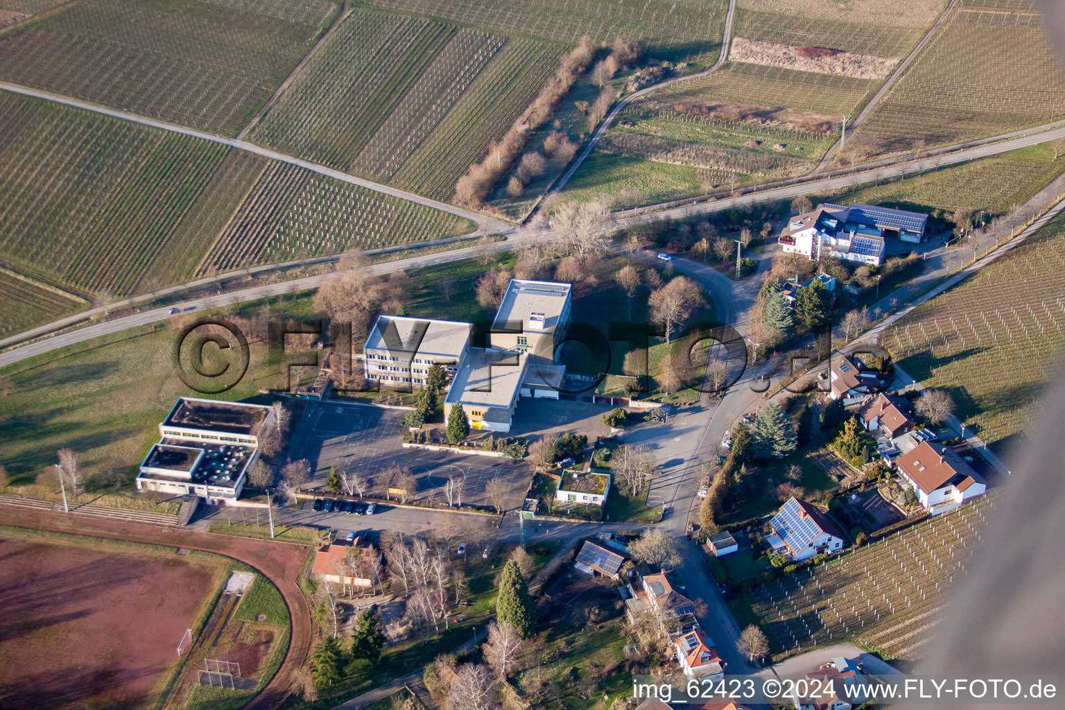 Aerial photograpy of School in Ilbesheim bei Landau in der Pfalz in the state Rhineland-Palatinate, Germany
