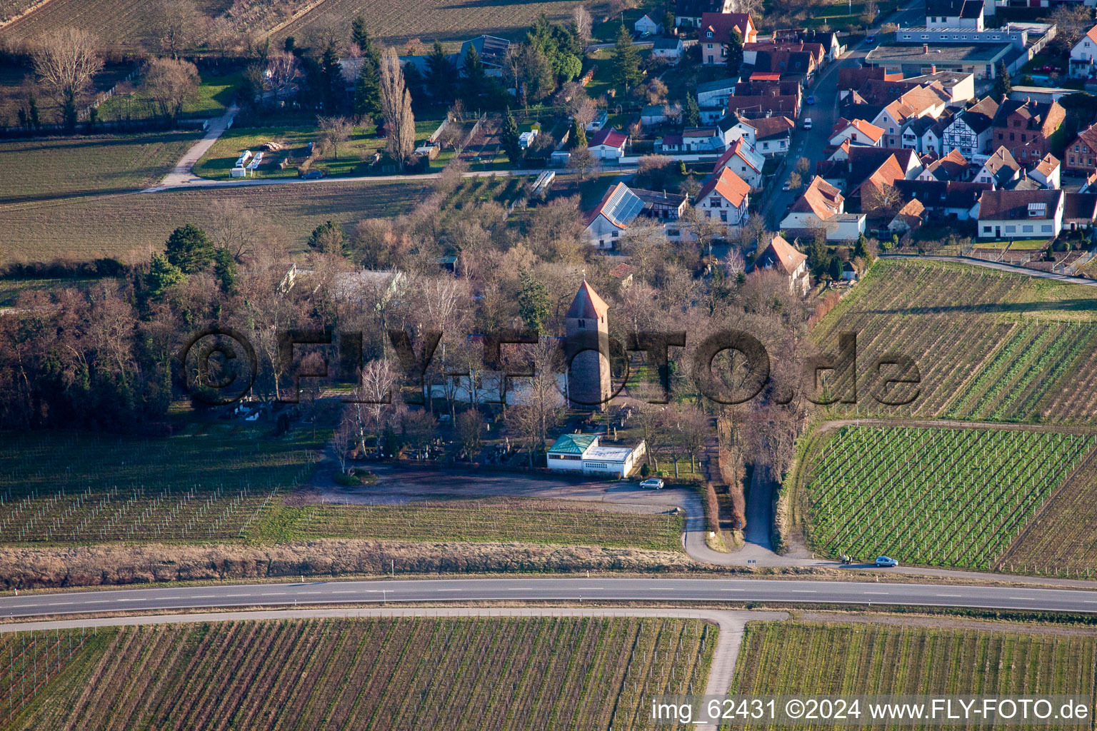 Protestant church at the cemetery in the district Wollmesheim in Landau in der Pfalz in the state Rhineland-Palatinate, Germany