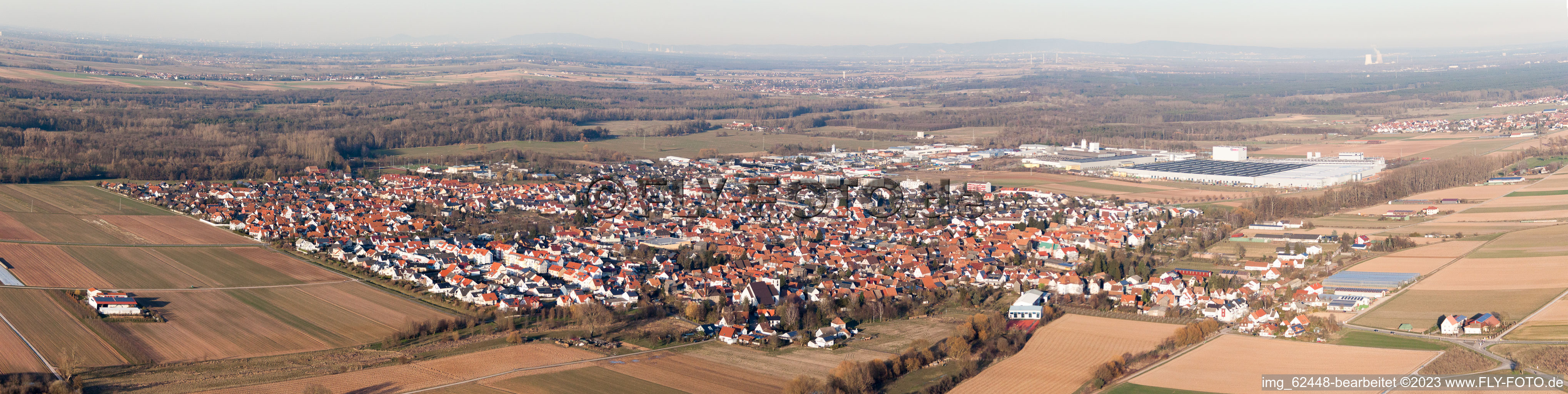 Aerial photograpy of Panorama in Offenbach an der Queich in the state Rhineland-Palatinate, Germany