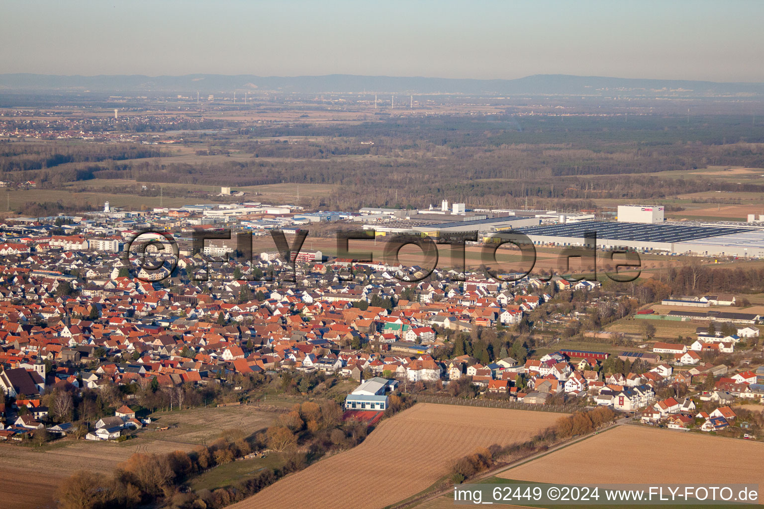 Offenbach an der Queich in the state Rhineland-Palatinate, Germany from the plane