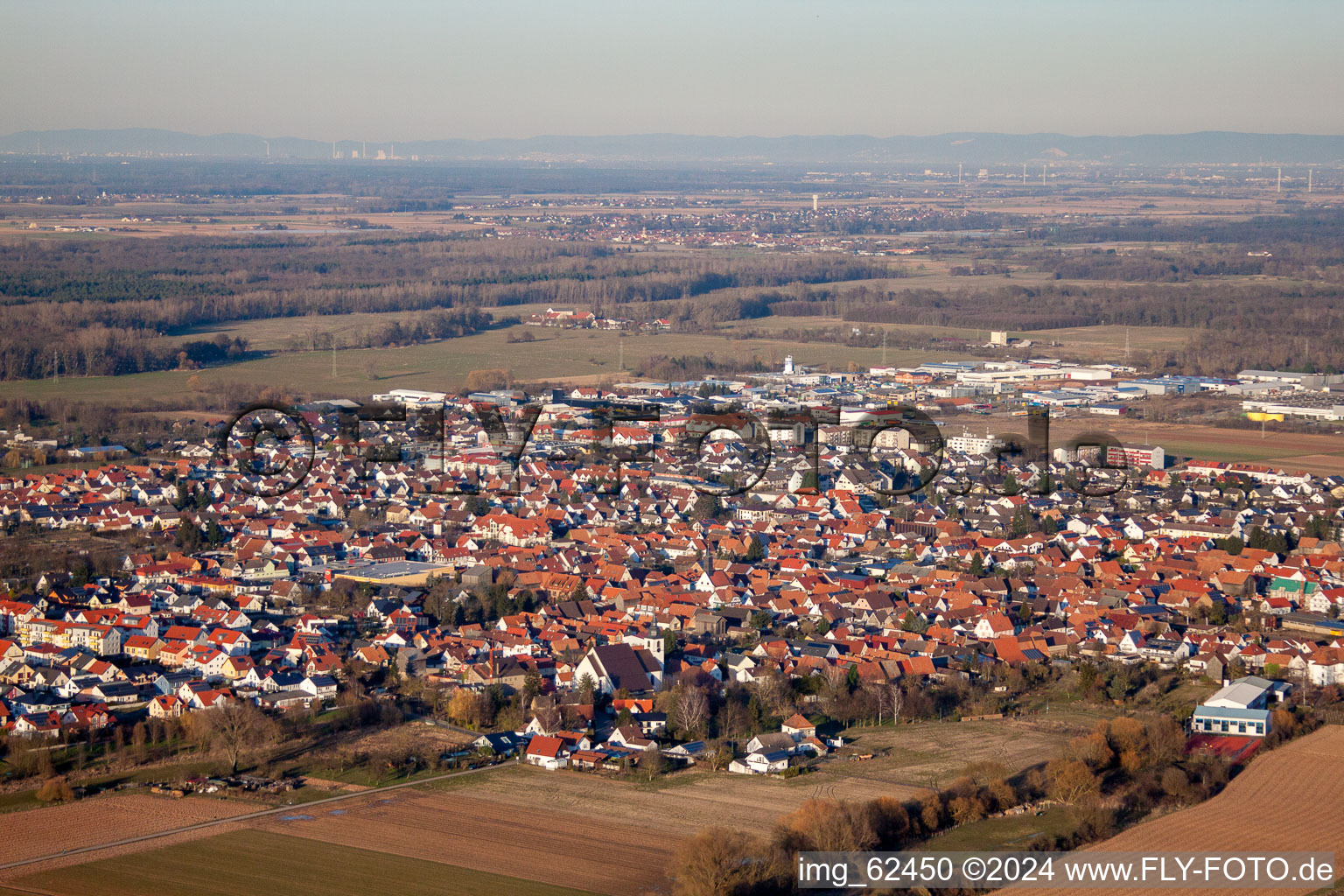 Bird's eye view of Offenbach an der Queich in the state Rhineland-Palatinate, Germany