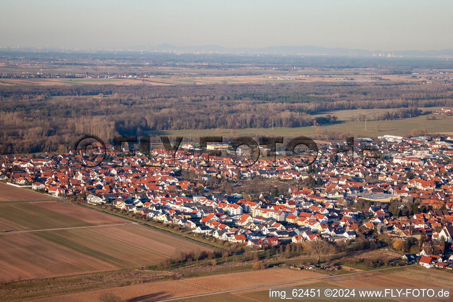 Offenbach an der Queich in the state Rhineland-Palatinate, Germany viewn from the air