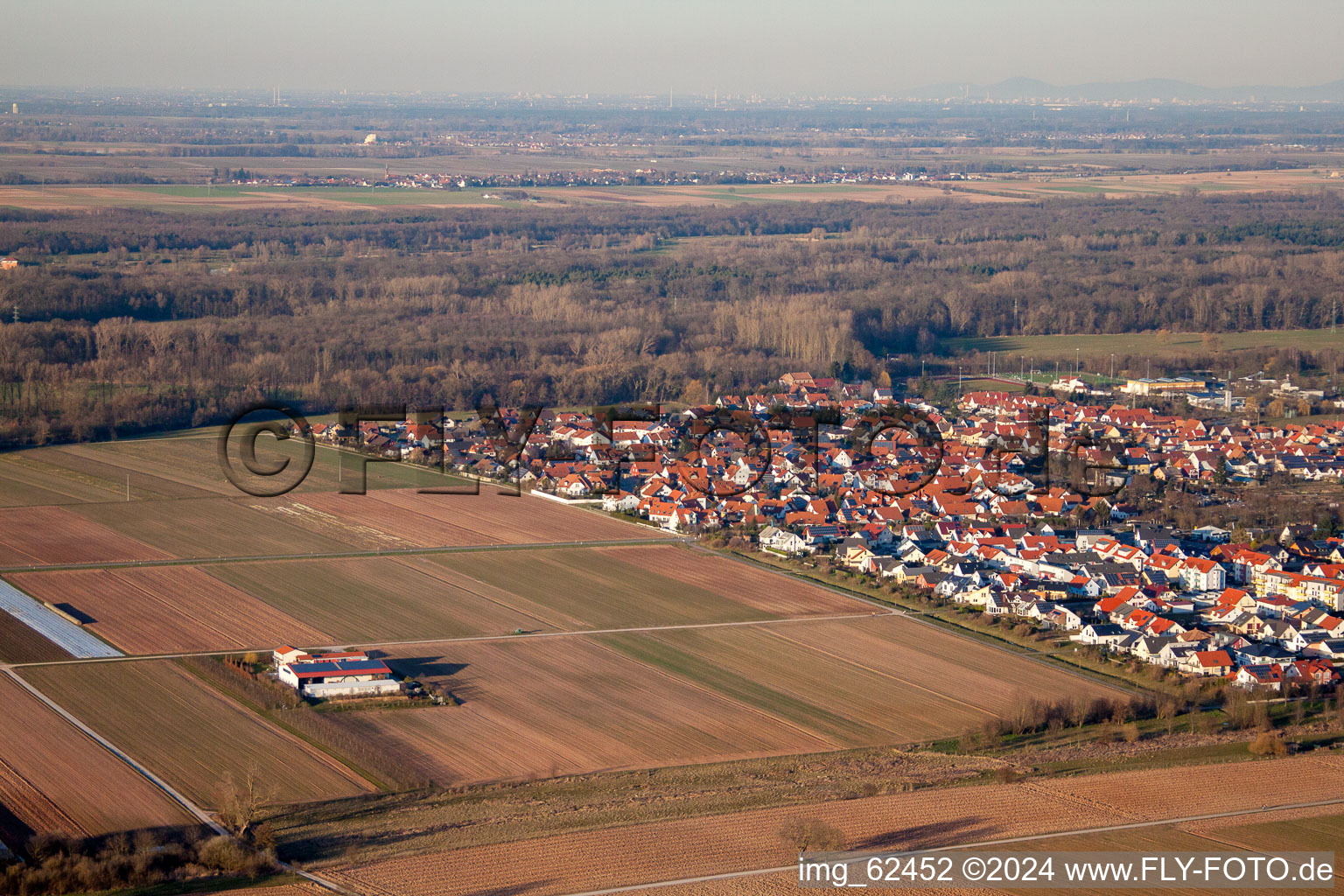 Drone recording of Offenbach an der Queich in the state Rhineland-Palatinate, Germany