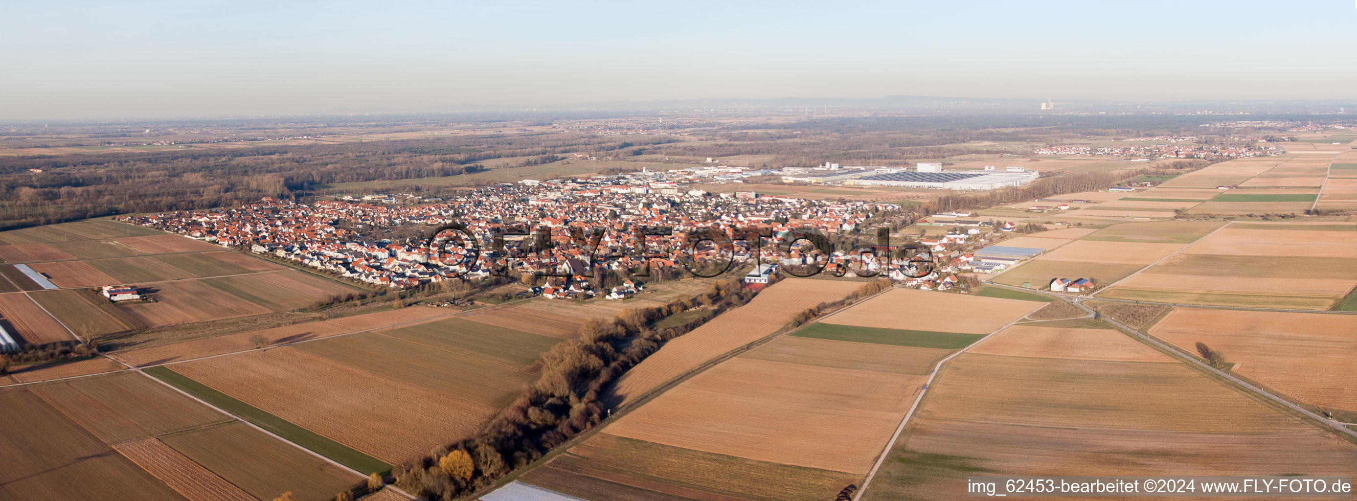 Aerial view of District Offenbach in Offenbach an der Queich in the state Rhineland-Palatinate, Germany