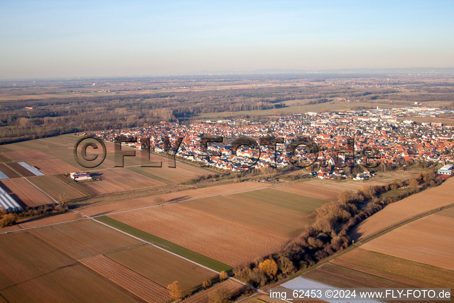 Offenbach an der Queich in the state Rhineland-Palatinate, Germany from the drone perspective
