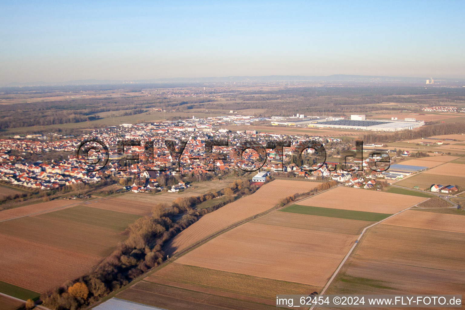 Offenbach an der Queich in the state Rhineland-Palatinate, Germany from a drone