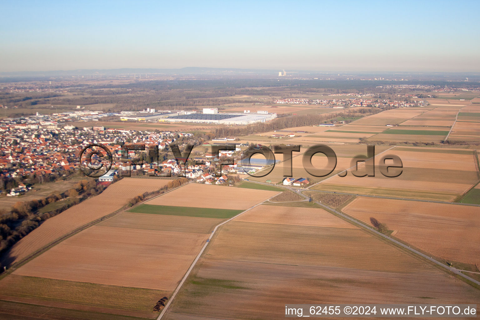 Offenbach an der Queich in the state Rhineland-Palatinate, Germany seen from a drone