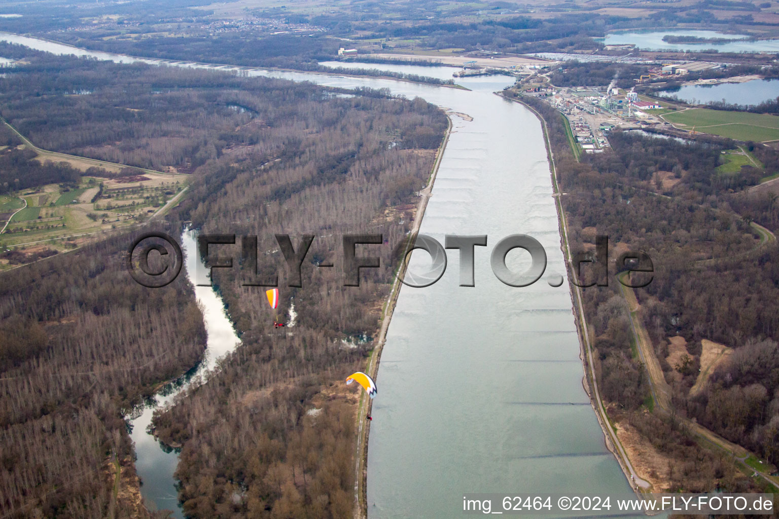 Aerial view of Altrhein Bremengrund in Au am Rhein in the state Baden-Wuerttemberg, Germany