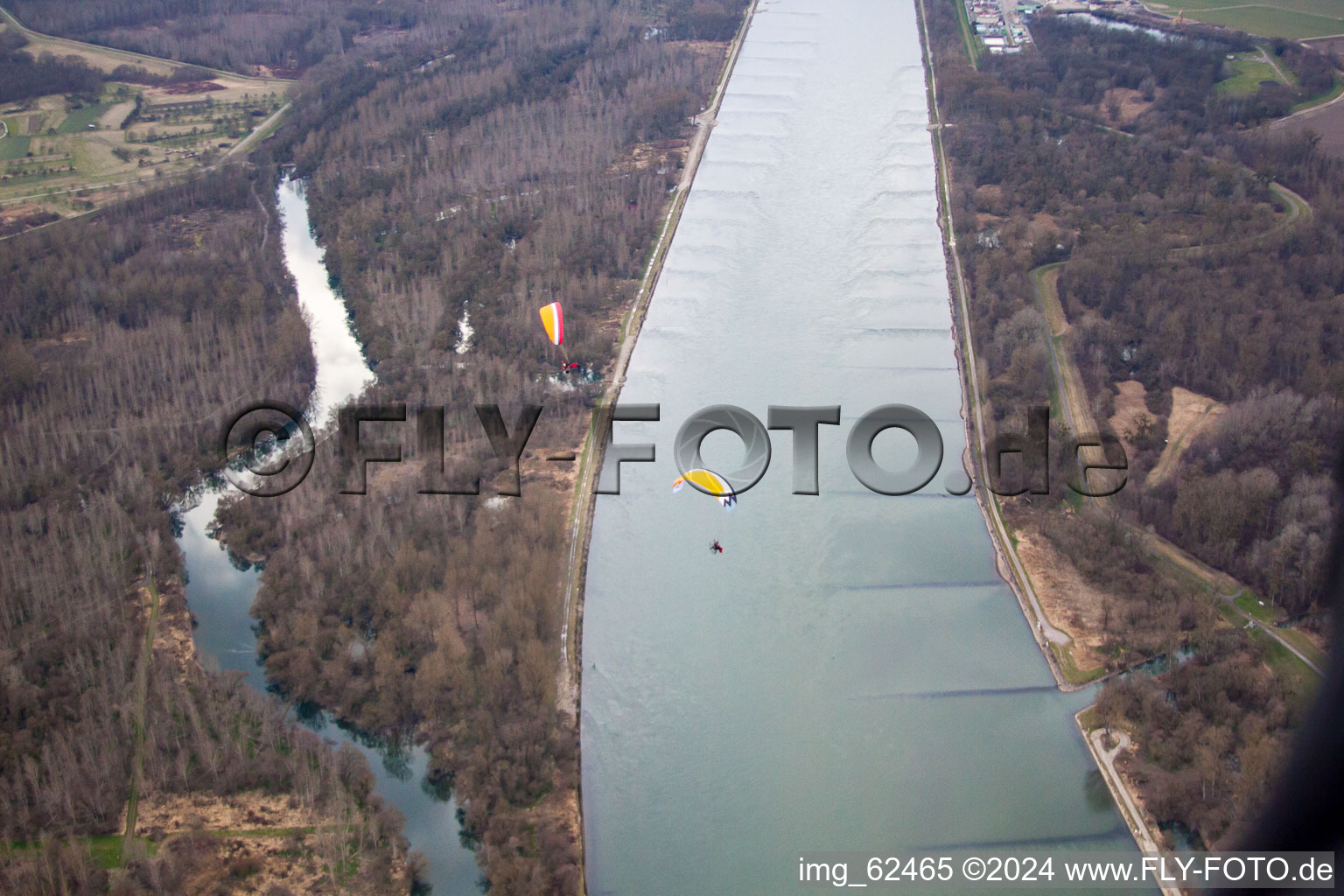 Aerial photograpy of Altrhein Bremengrund in Au am Rhein in the state Baden-Wuerttemberg, Germany