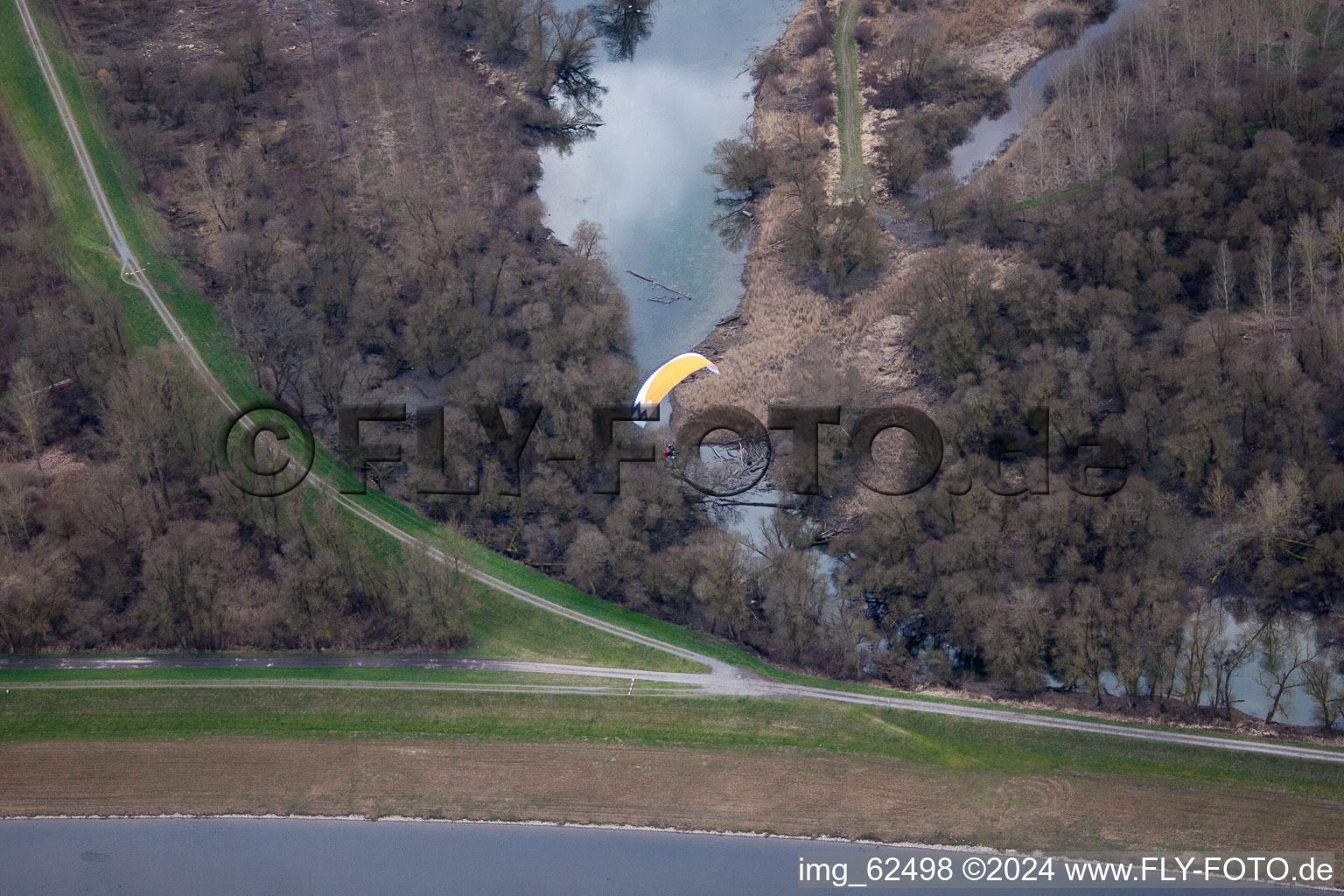 Aerial view of Murg estuary in Steinmauern in the state Baden-Wuerttemberg, Germany