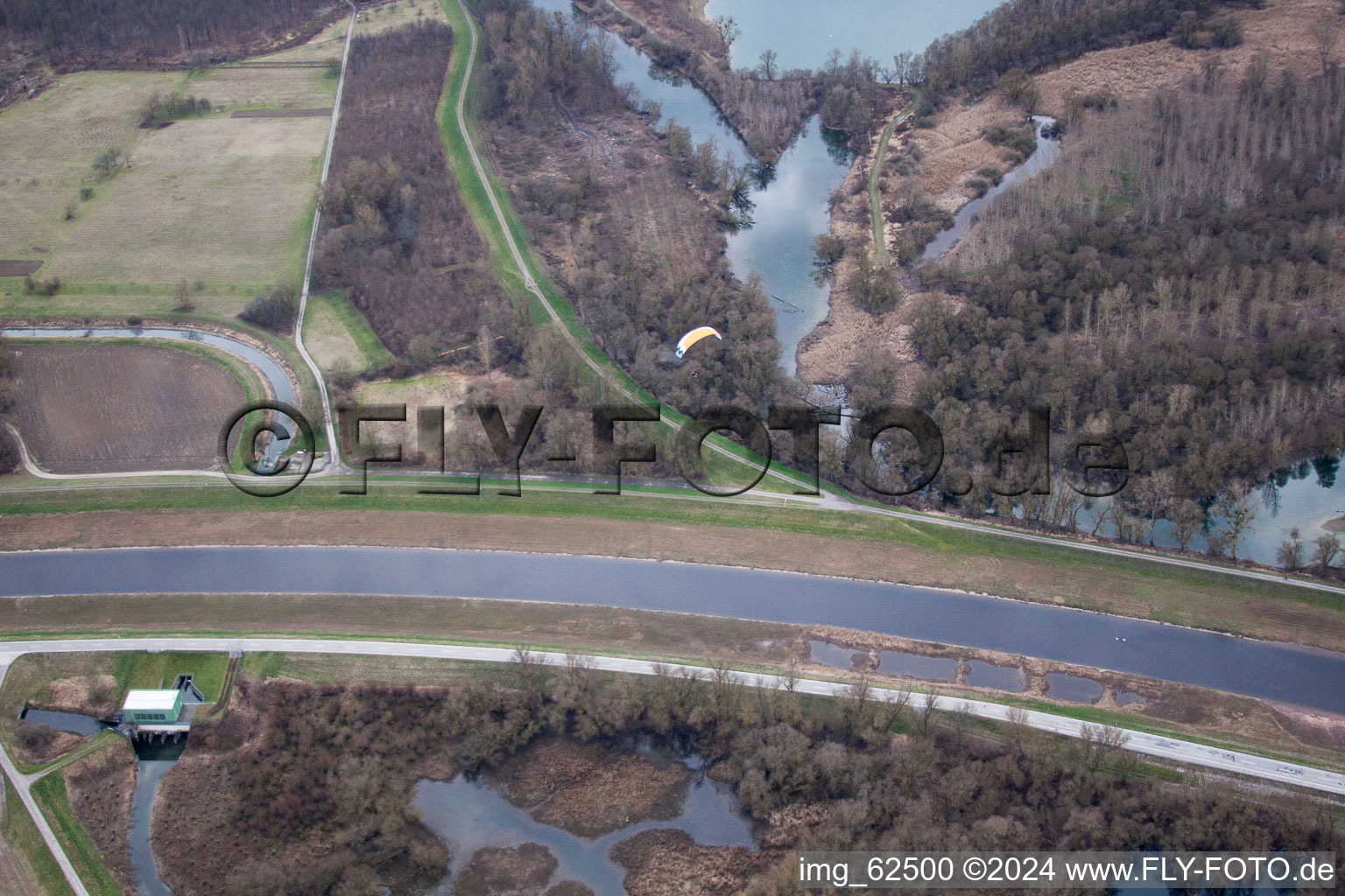 Aerial photograpy of Murg estuary in Steinmauern in the state Baden-Wuerttemberg, Germany