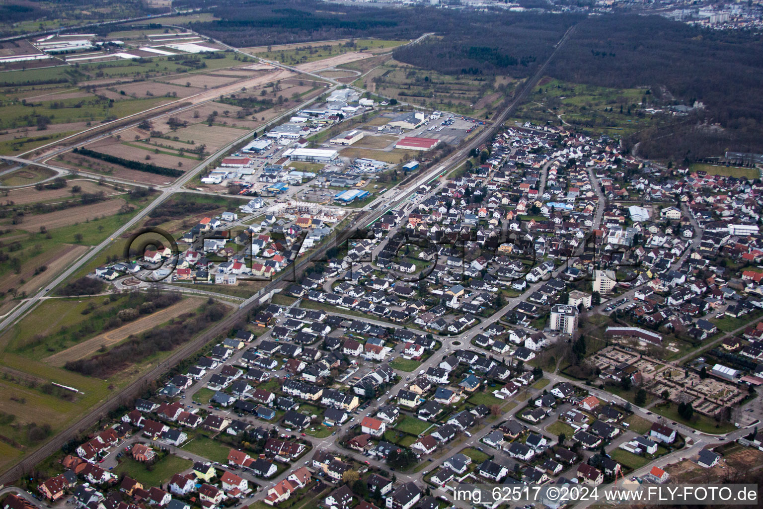 Drone recording of Ötigheim in the state Baden-Wuerttemberg, Germany