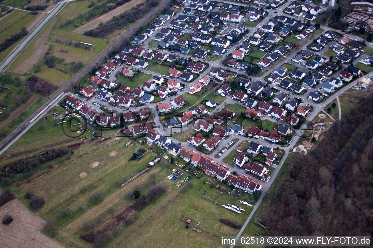 Drone image of Ötigheim in the state Baden-Wuerttemberg, Germany