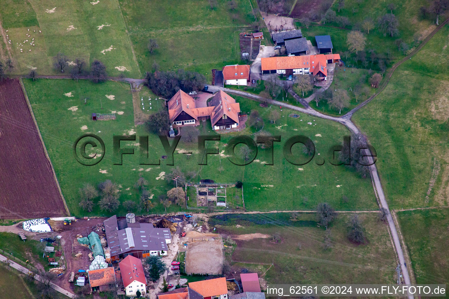 Aerial view of Rimmelsbacher Hof in the district Völkersbach in Malsch in the state Baden-Wuerttemberg, Germany