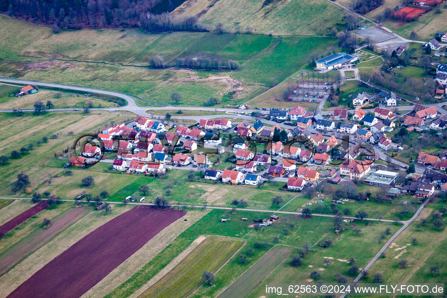 Aerial view of District Völkersbach in Malsch in the state Baden-Wuerttemberg, Germany