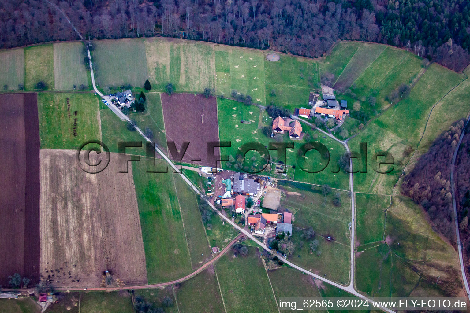 Oblique view of Rimmelsbacher Hof in the district Völkersbach in Malsch in the state Baden-Wuerttemberg, Germany