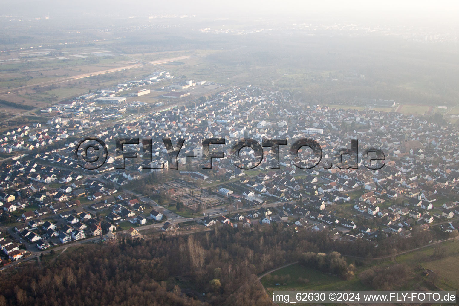 Aerial view of Ötigheim in the state Baden-Wuerttemberg, Germany