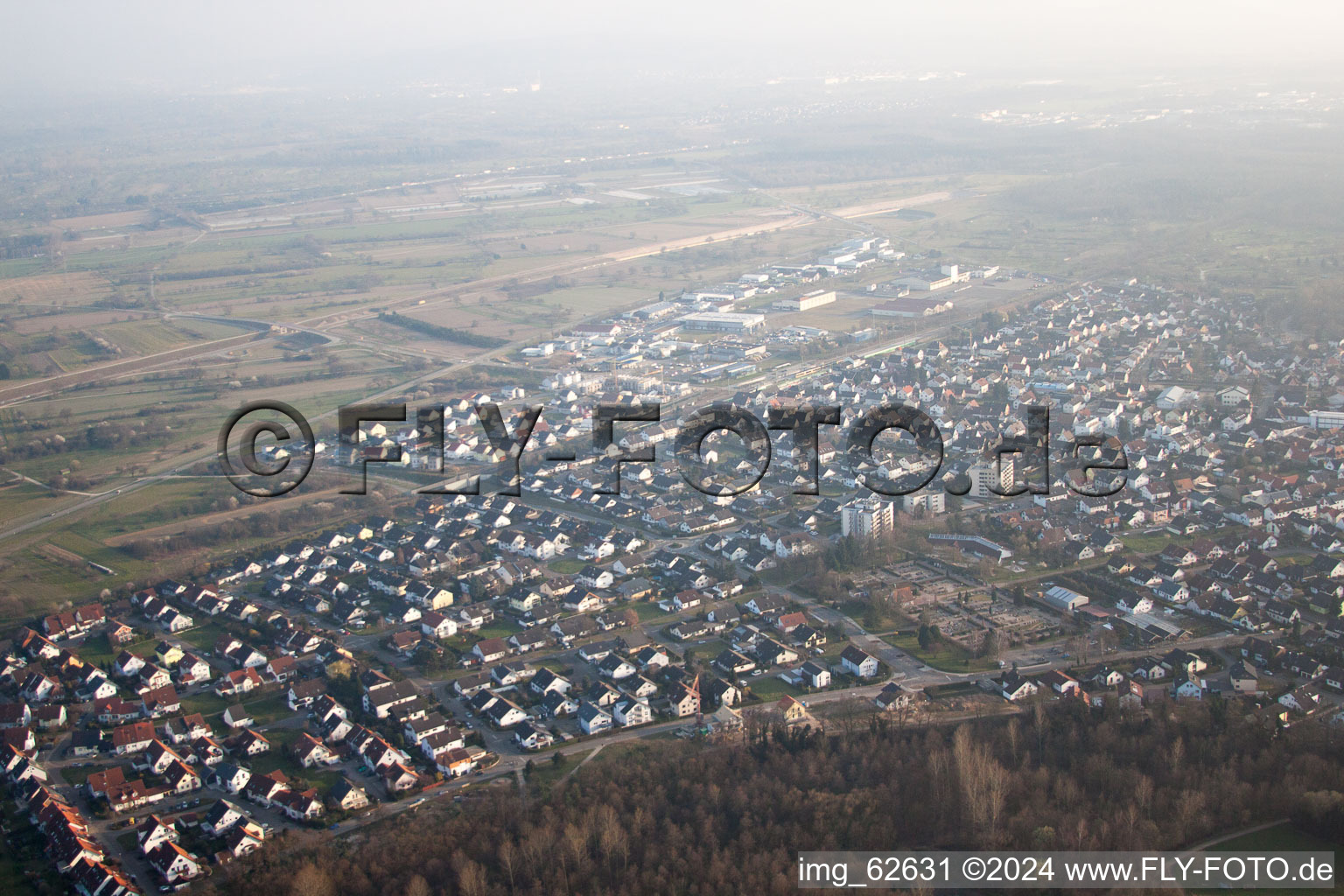 Aerial photograpy of Ötigheim in the state Baden-Wuerttemberg, Germany