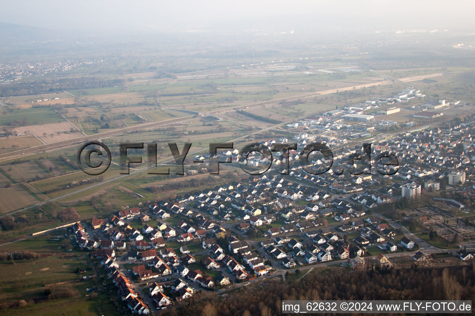 Oblique view of Ötigheim in the state Baden-Wuerttemberg, Germany