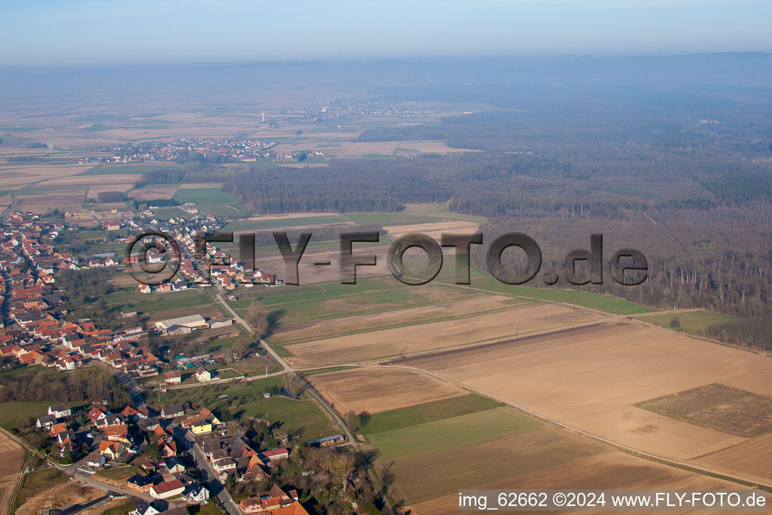 Aerial view of Scheibenhard in the state Bas-Rhin, France