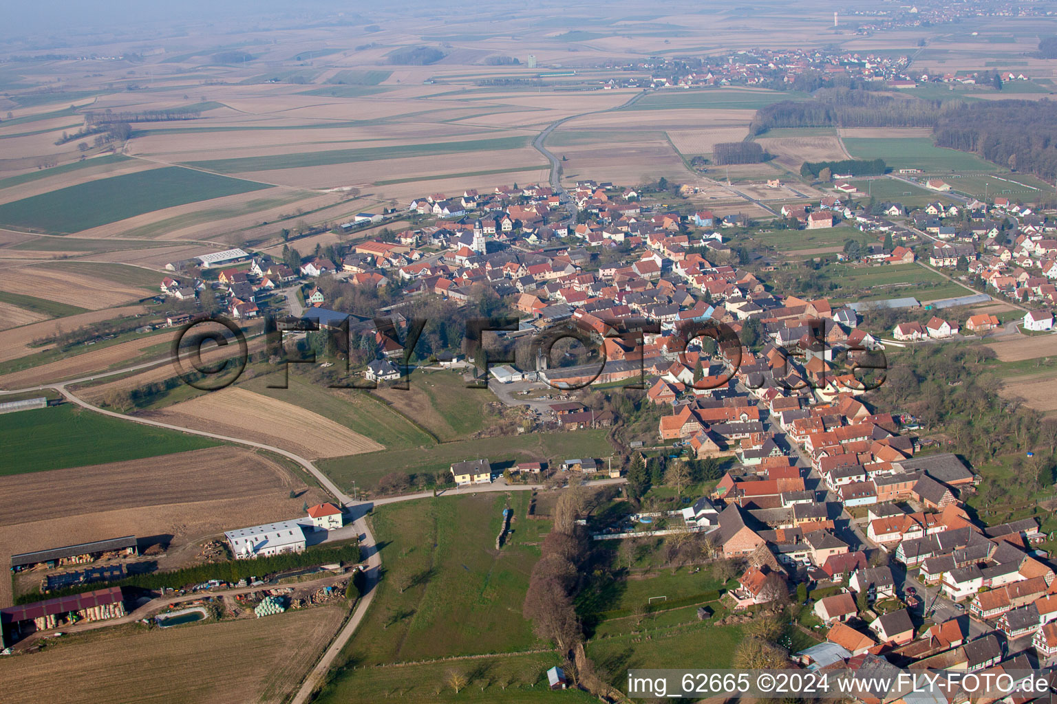 Niederlauterbach in the state Bas-Rhin, France seen from above