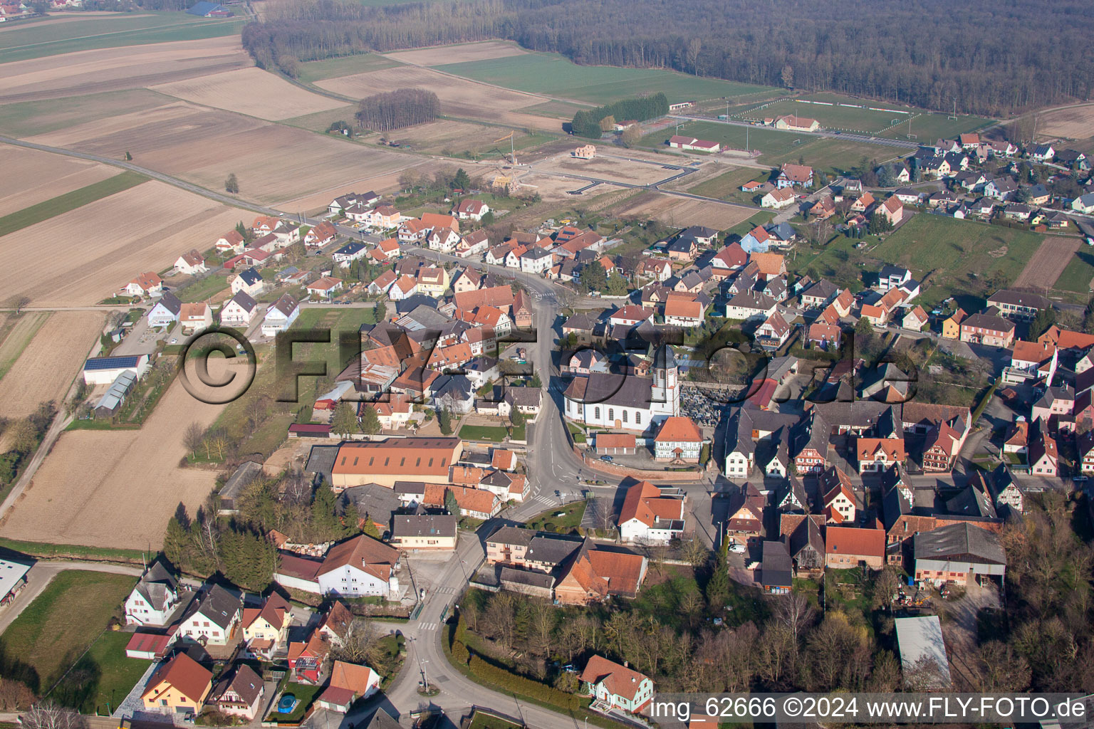 Niederlauterbach in the state Bas-Rhin, France from the plane