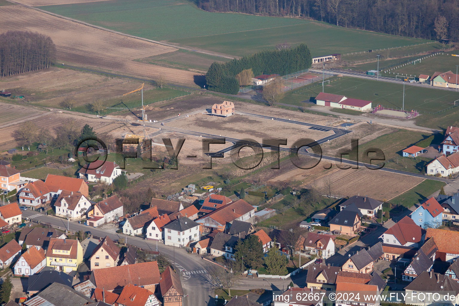 Bird's eye view of Niederlauterbach in the state Bas-Rhin, France