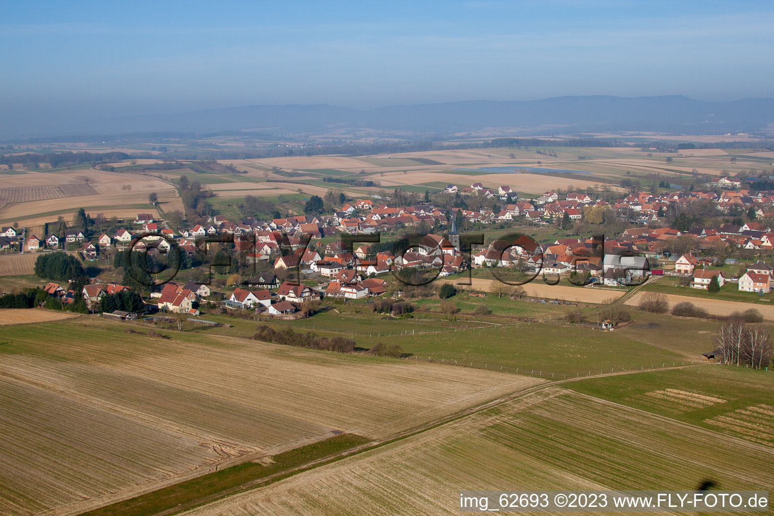 Seebach in the state Bas-Rhin, France viewn from the air