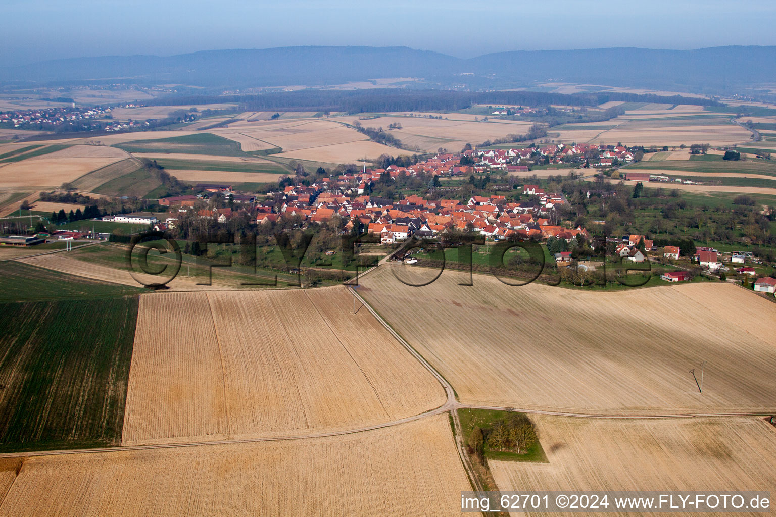 Oblique view of Hunspach in the state Bas-Rhin, France