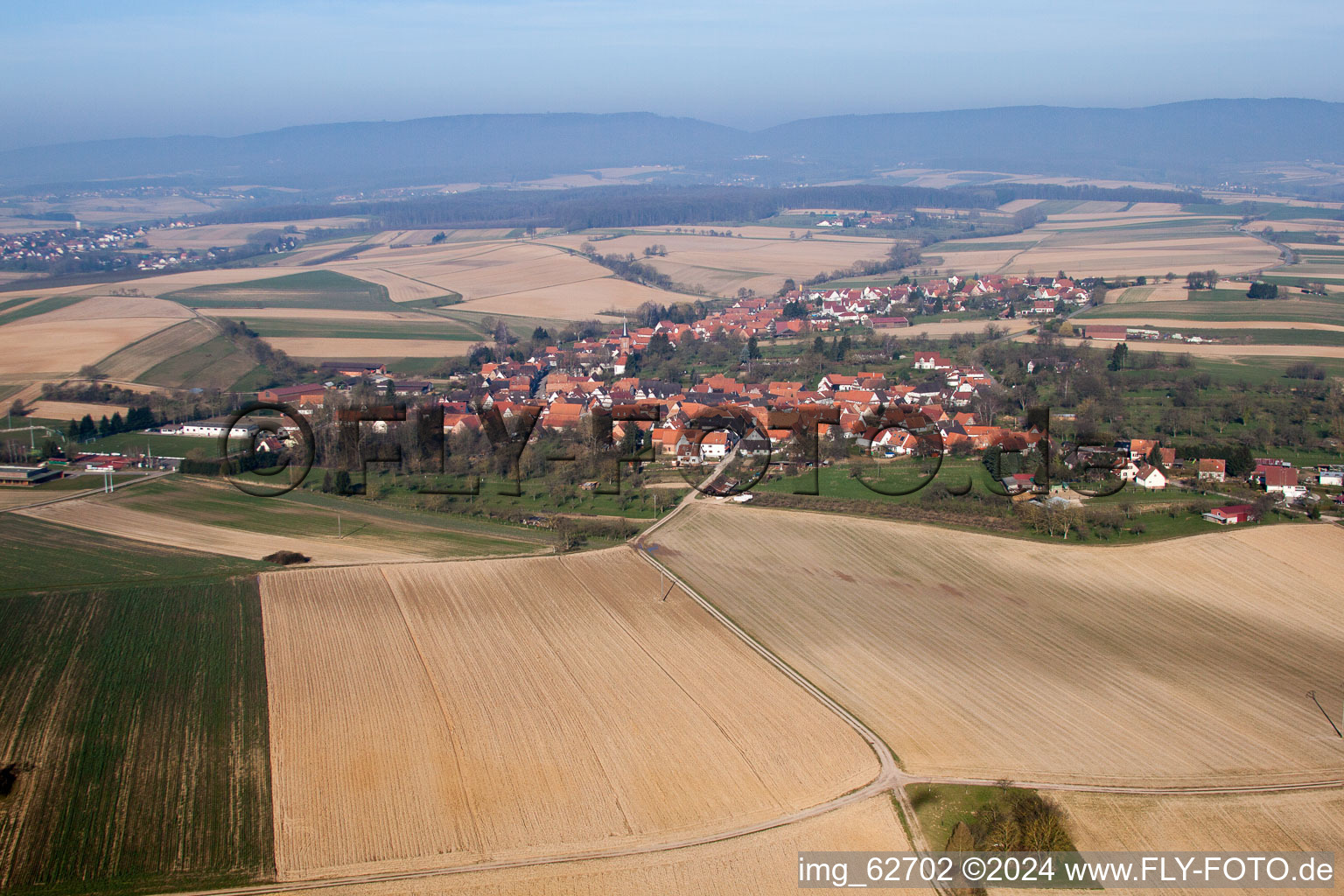 Hunspach in the state Bas-Rhin, France from above