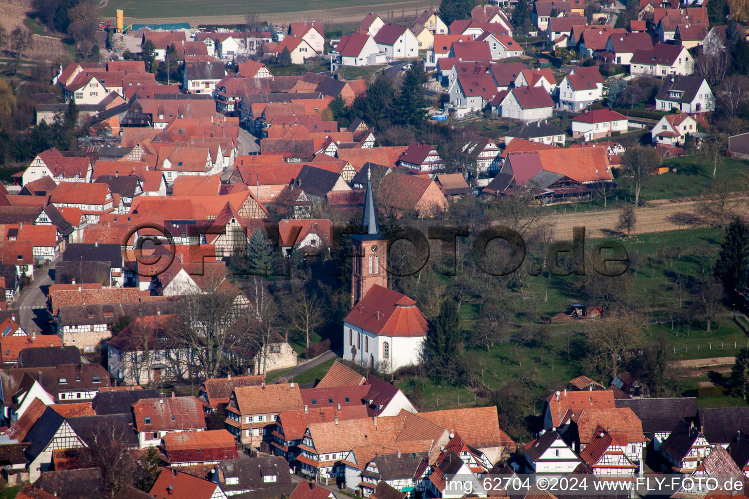 Protestant Church building in the village of in Hunspach in Grand Est, France