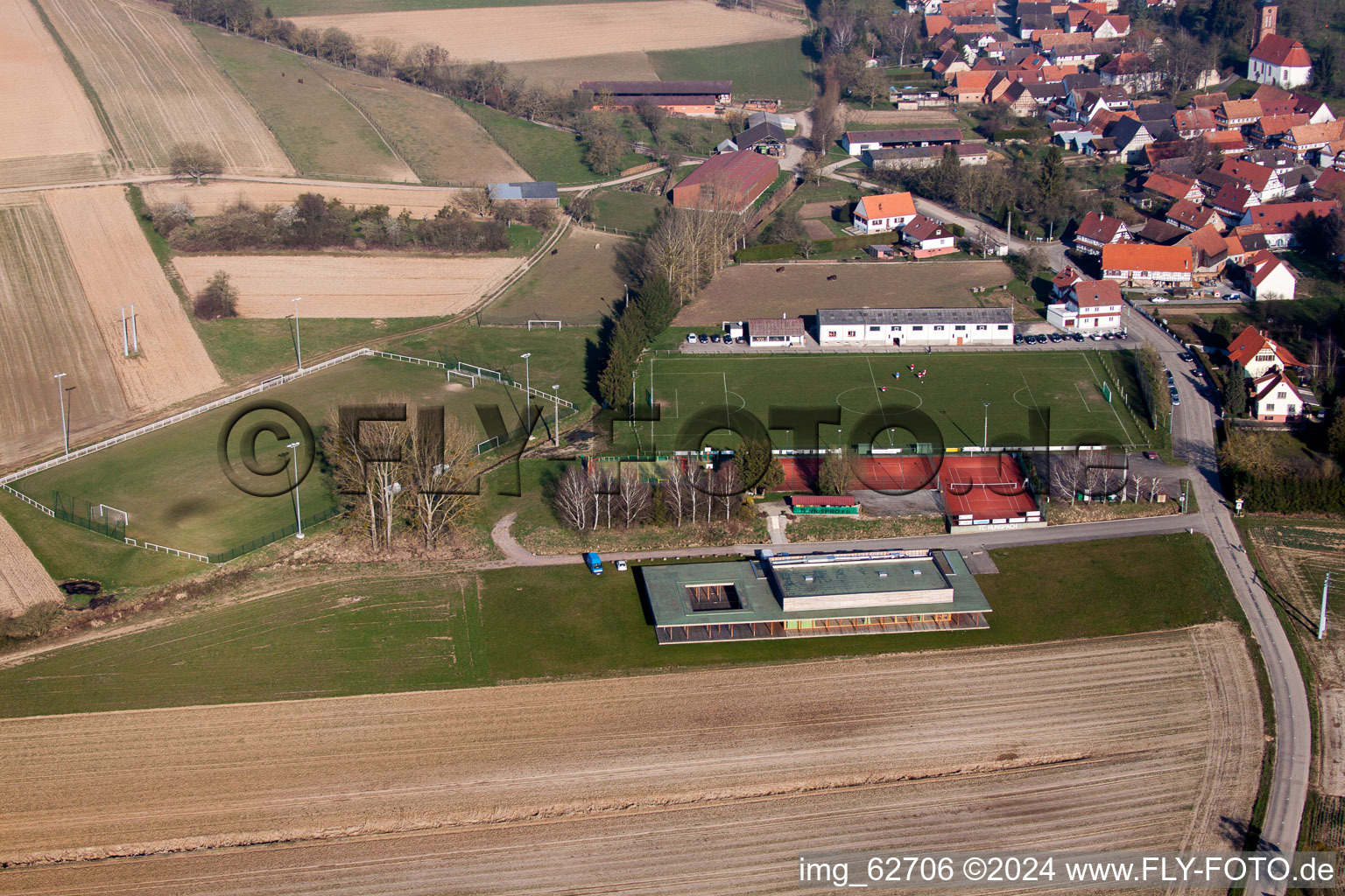 Hunspach in the state Bas-Rhin, France seen from above