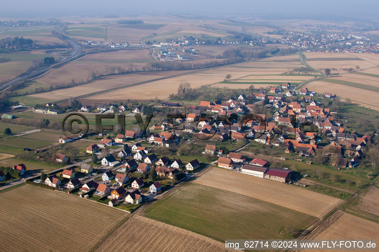 Hermerswiller in the state Bas-Rhin, France from above