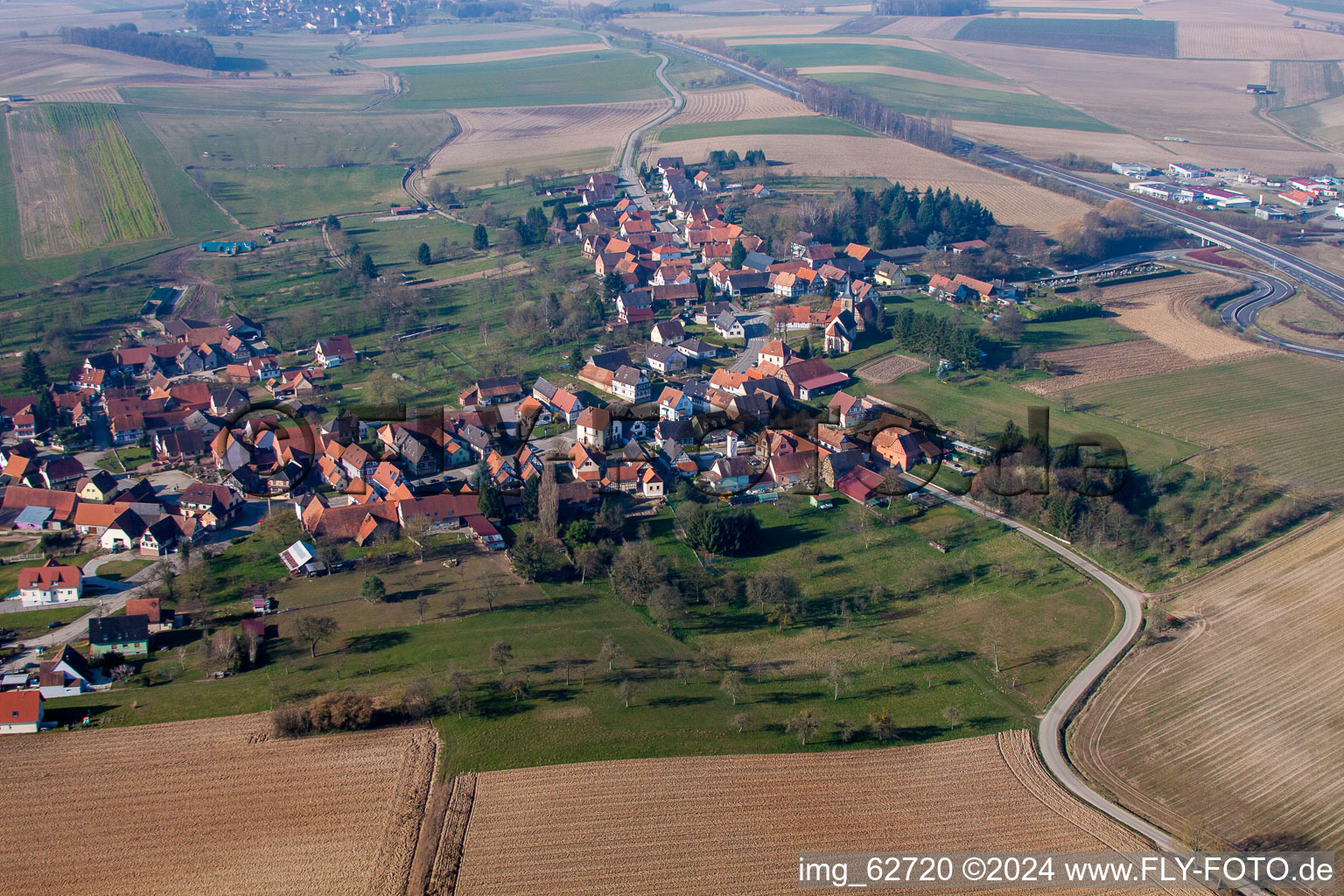 Hohwiller in the state Bas-Rhin, France seen from a drone