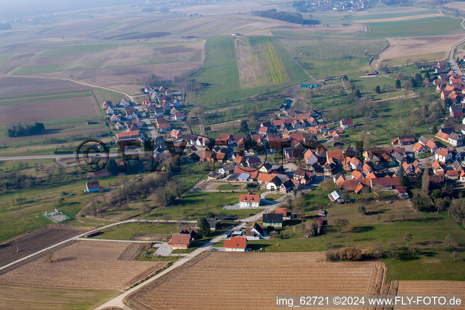 Aerial view of Hohwiller in the state Bas-Rhin, France