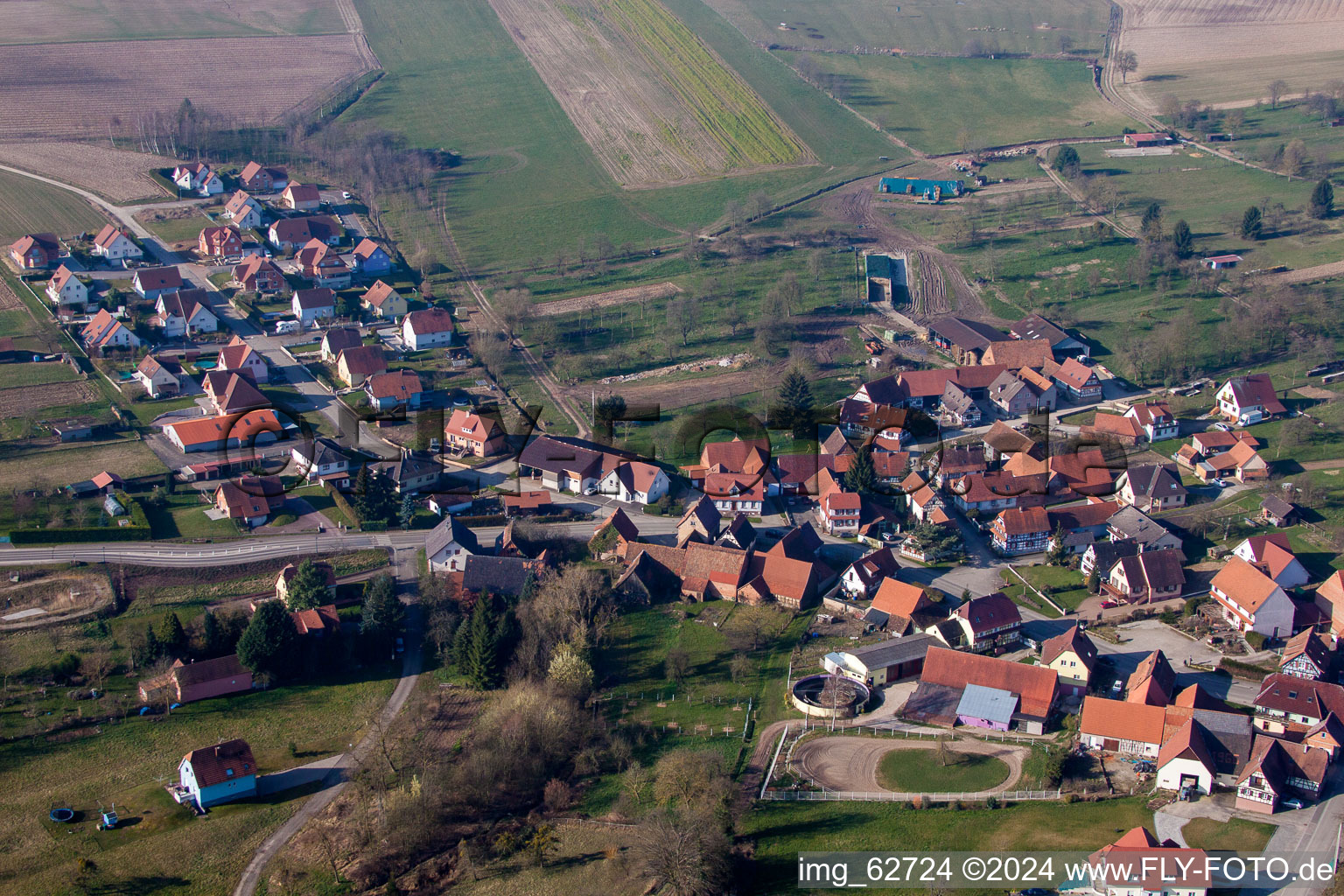 Hohwiller in the state Bas-Rhin, France from above