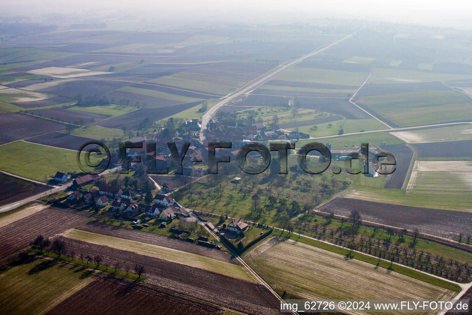 Aerial photograpy of Kuhlendorf in the state Bas-Rhin, France