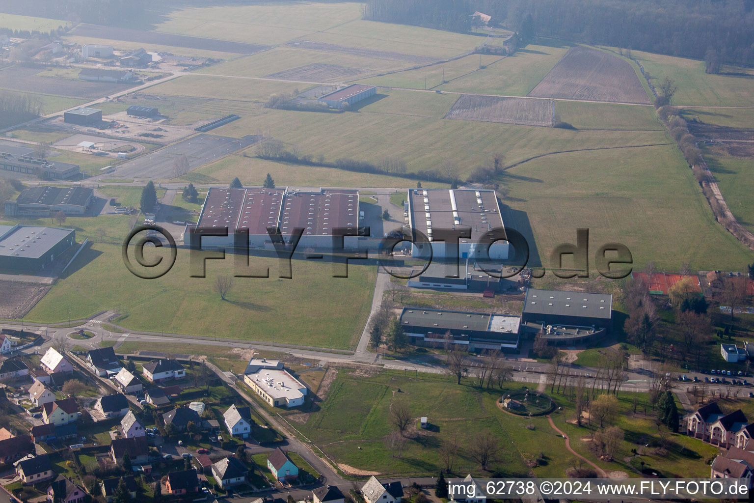 Niederbetschdorf in the state Bas-Rhin, France seen from above