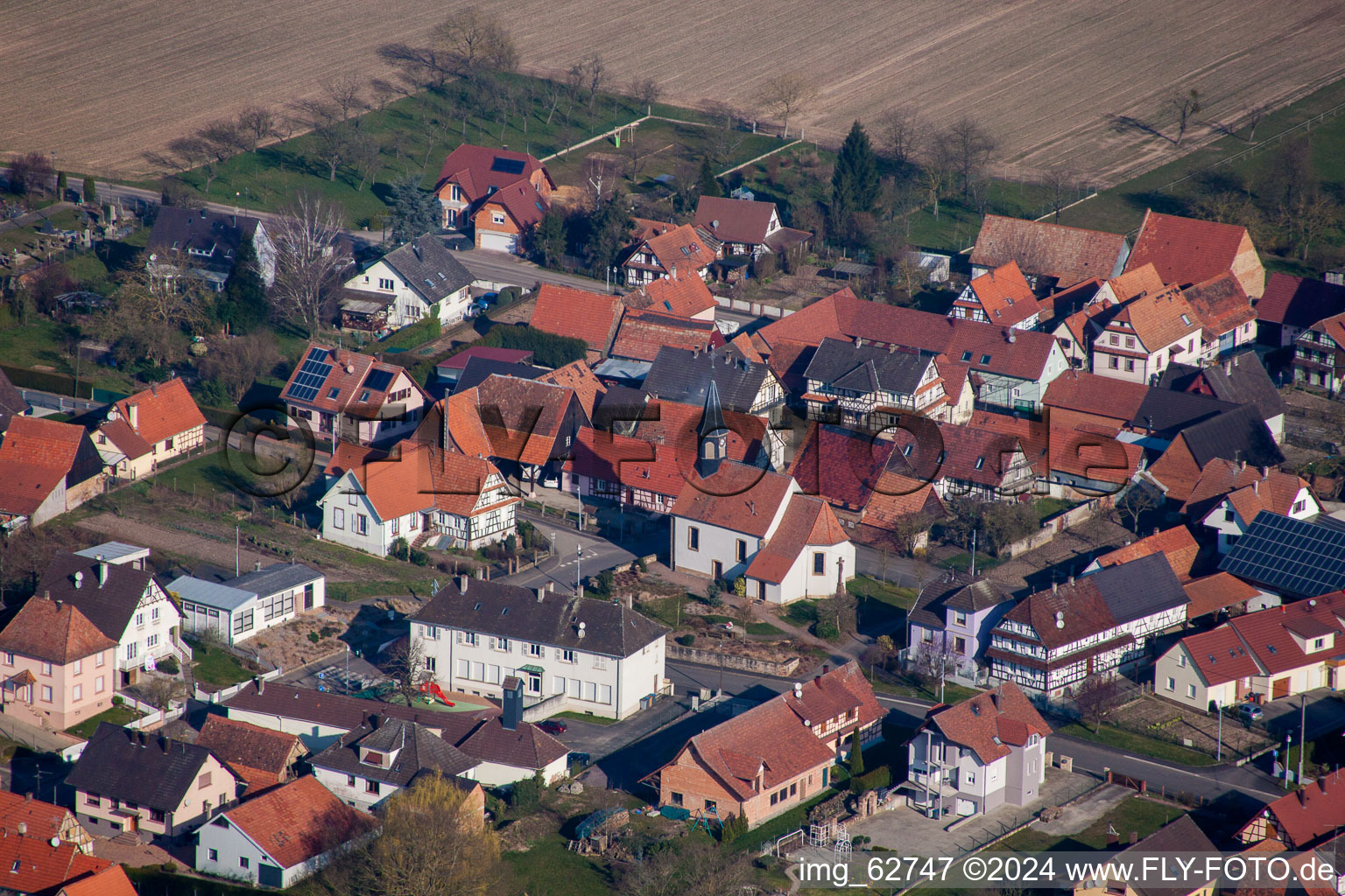 Schwabwiller in the state Bas-Rhin, France from above