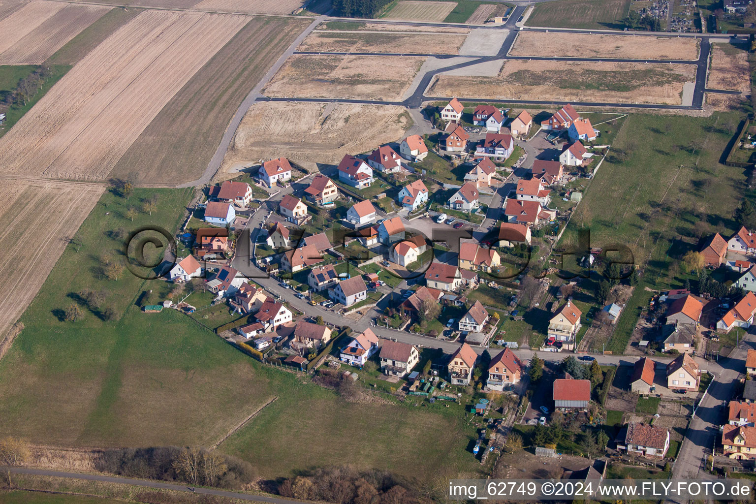 Schwabwiller in the state Bas-Rhin, France seen from above