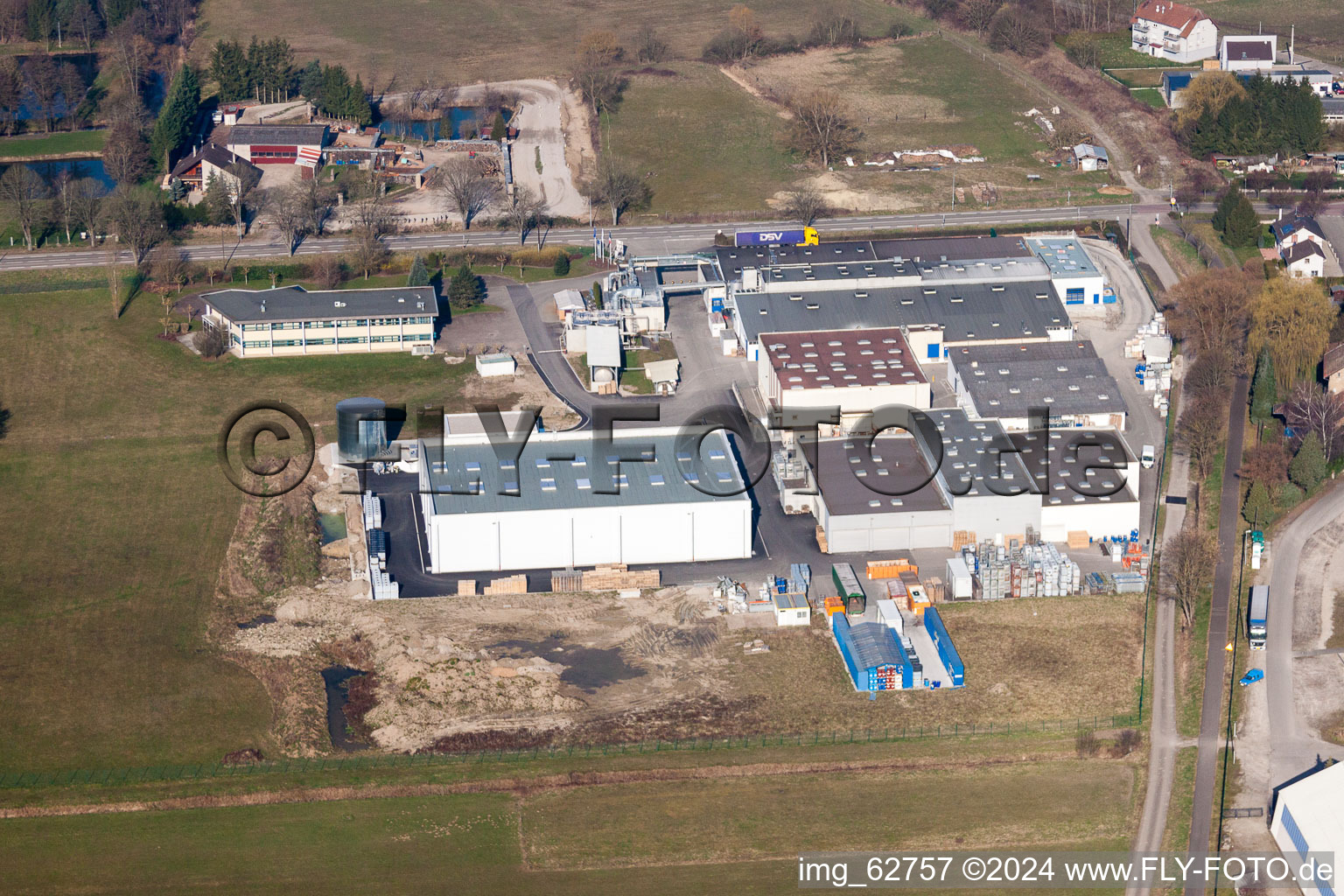 Building and production halls on the premises of H.B. Fuller Adhesives France in Surbourg in Grand Est, France