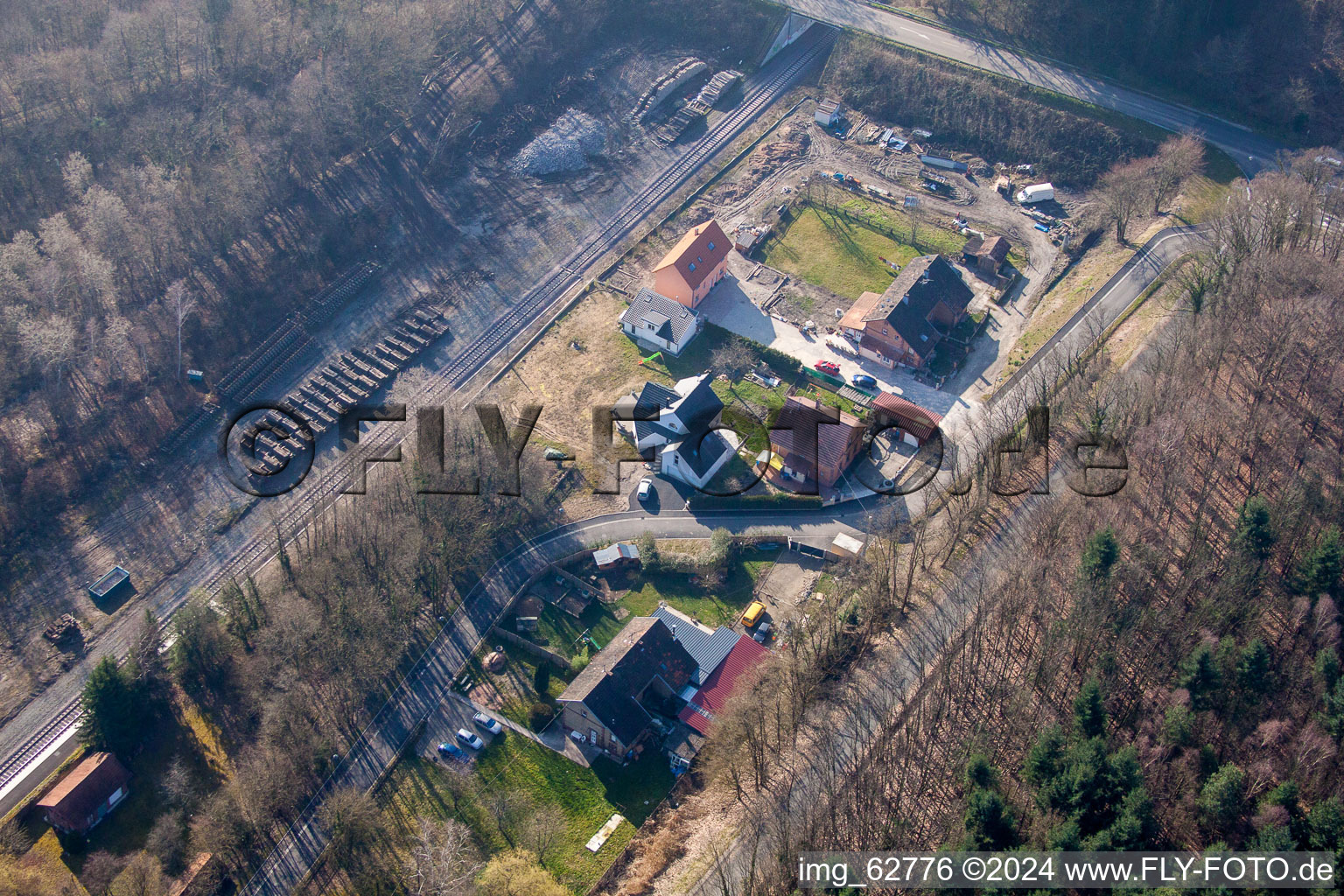 Aerial photograpy of Railroad station in Surbourg in the state Bas-Rhin, France