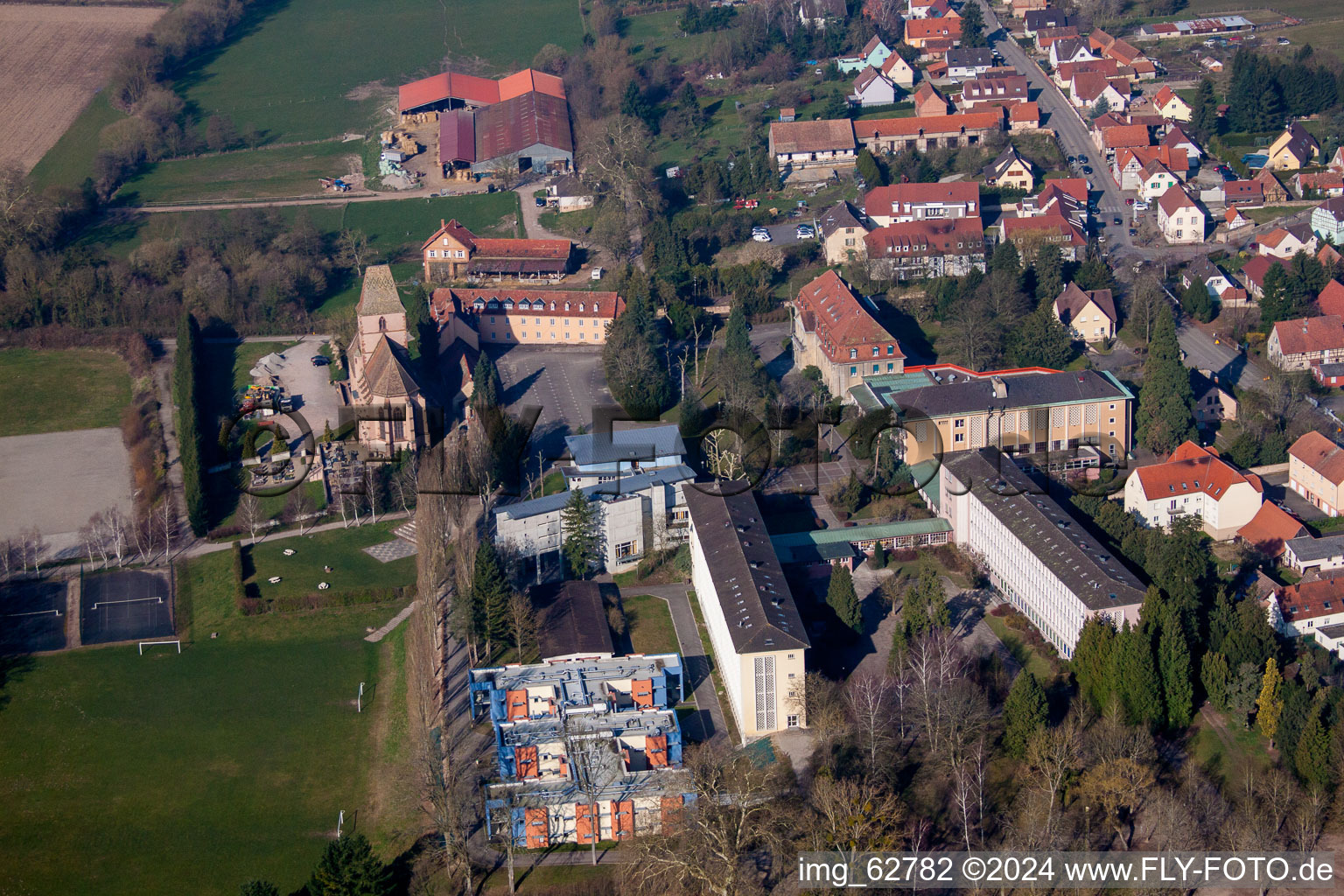 Walbourg in the state Bas-Rhin, France from above