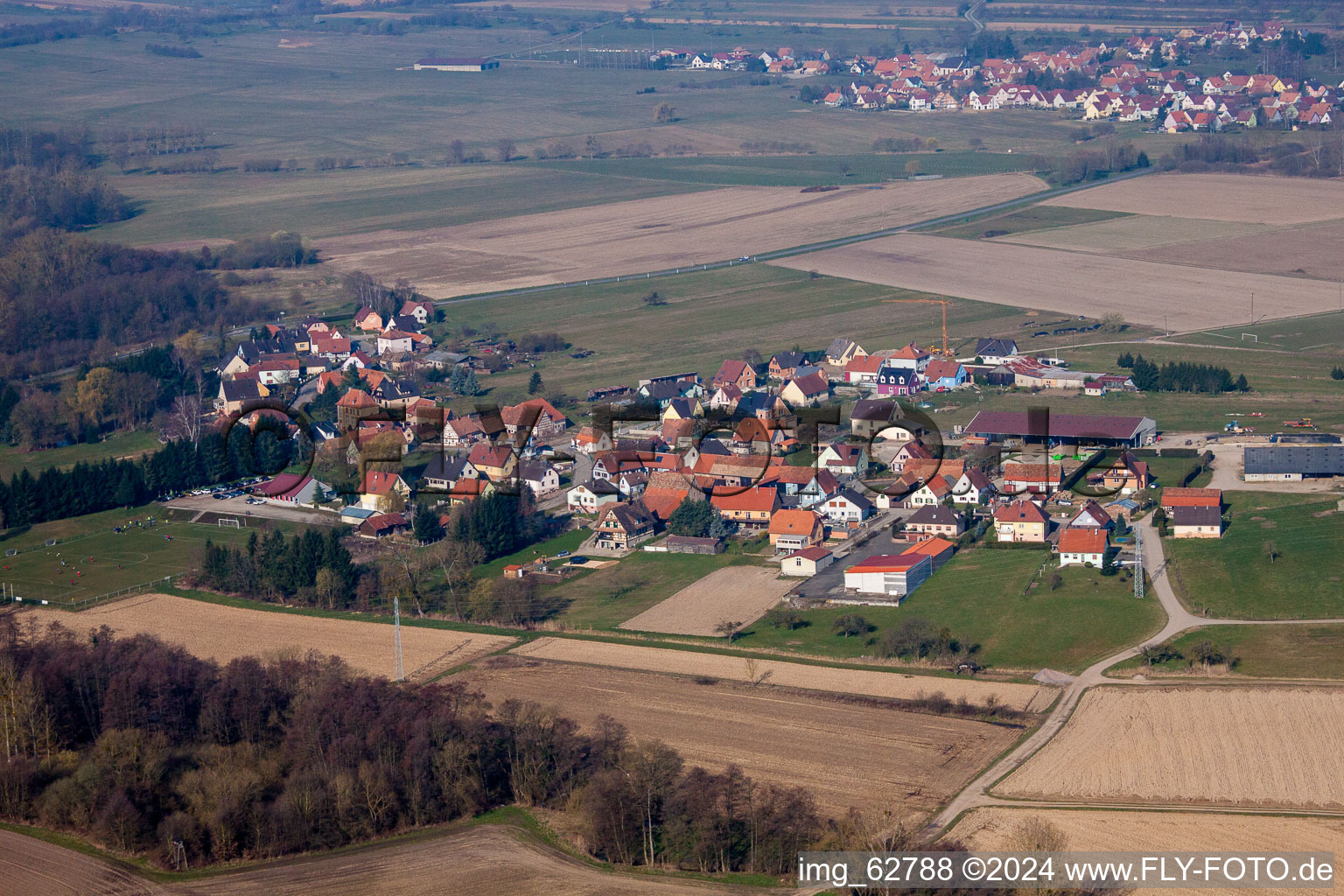 Walbourg in the state Bas-Rhin, France viewn from the air