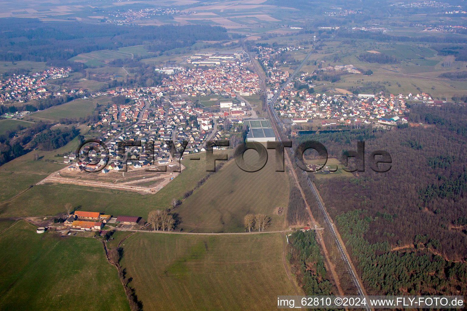 Bird's eye view of Mertzwiller in the state Bas-Rhin, France