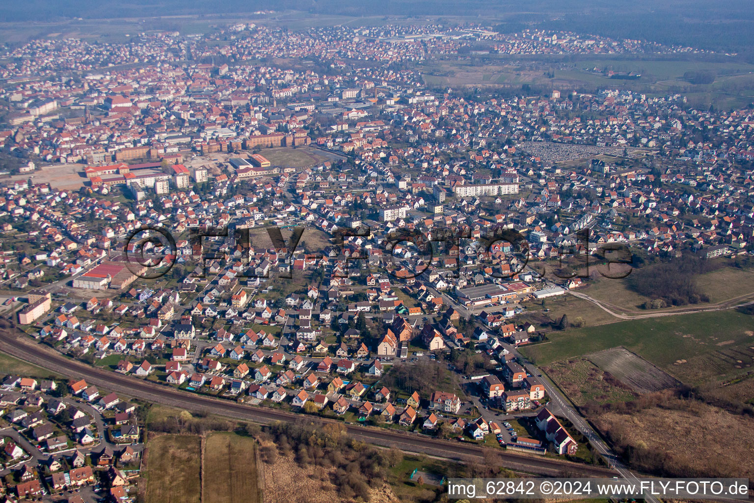 Haguenau in the state Bas-Rhin, France from above