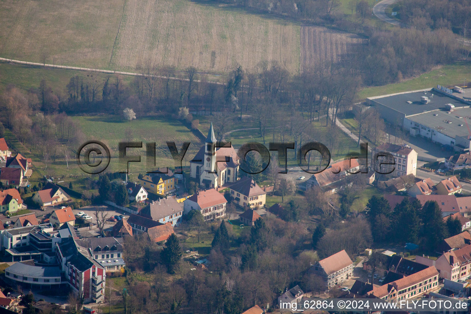 Bischwiller in the state Bas-Rhin, France from the drone perspective